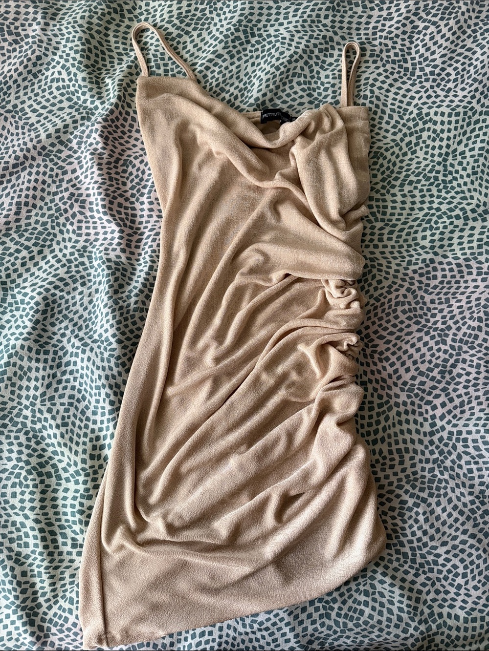 PrettyLittleThing Beige Satin Slip Dress